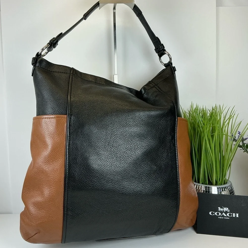 Coach Park Colorblock Hobo Black Brown Leather Shoulder Crossbody Bag Laptop wor